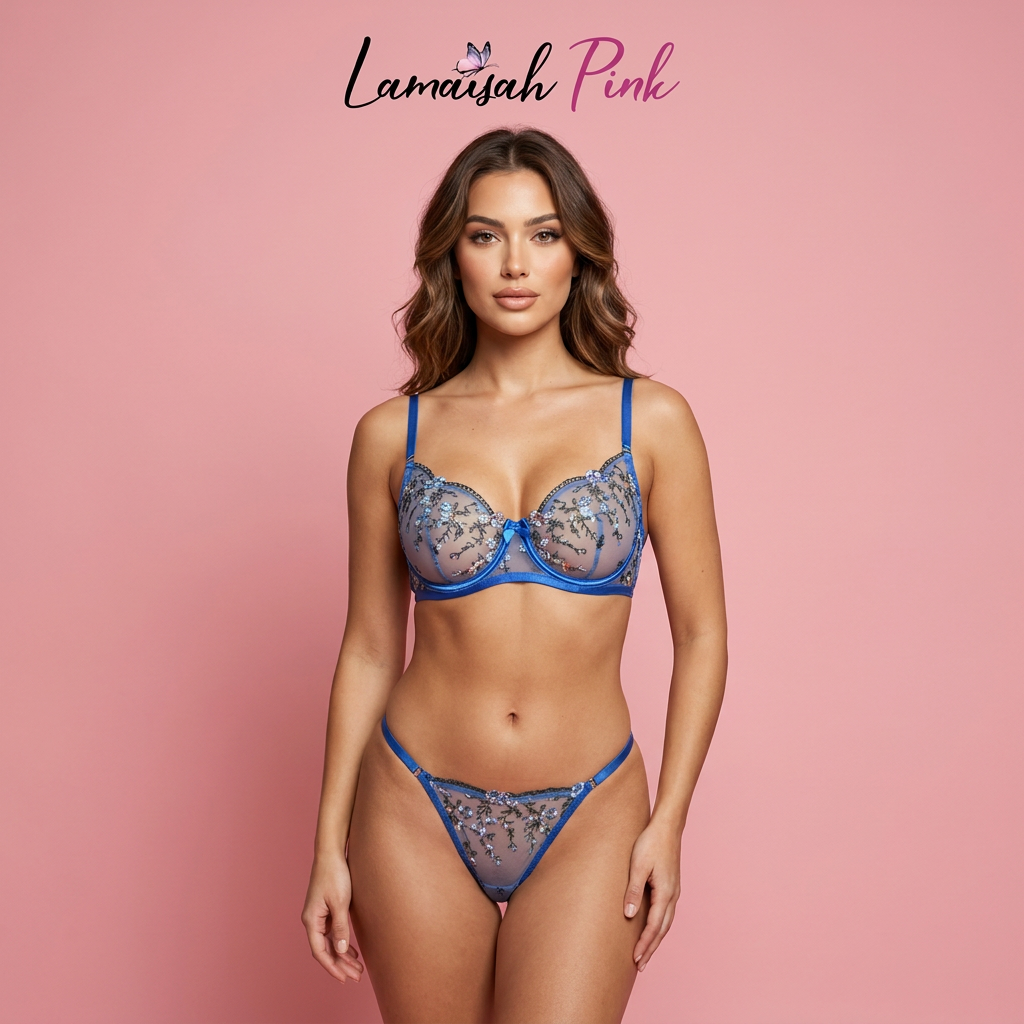 Floral Embroidered Net bra set