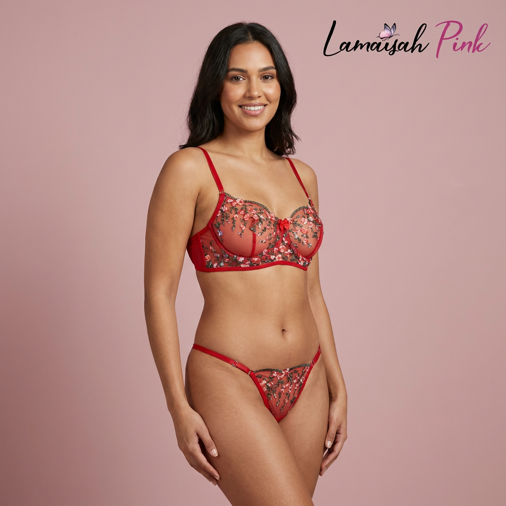 Floral Embroidered Net bra set