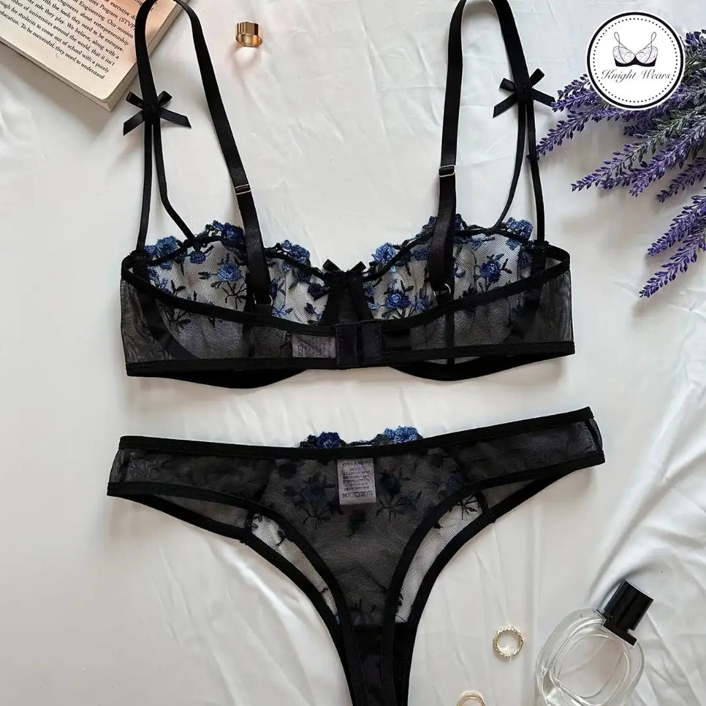Floral mesh pushup bra panty set (Pack of 3)