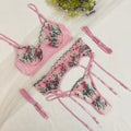 Floral Net Embroidered 4 piece Garter Set