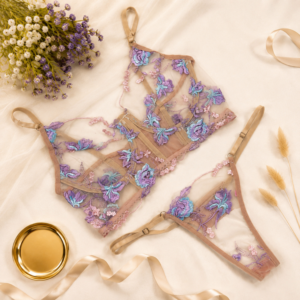 Net Embroidered Corset Set💜🦋🥯