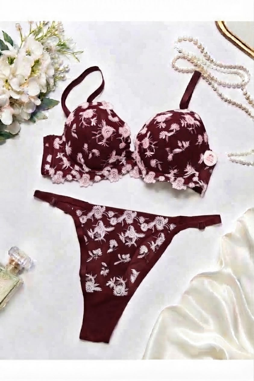 Floral Pushup Bra Set.